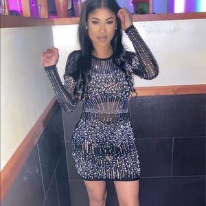 Pearl/diamond mini black dress